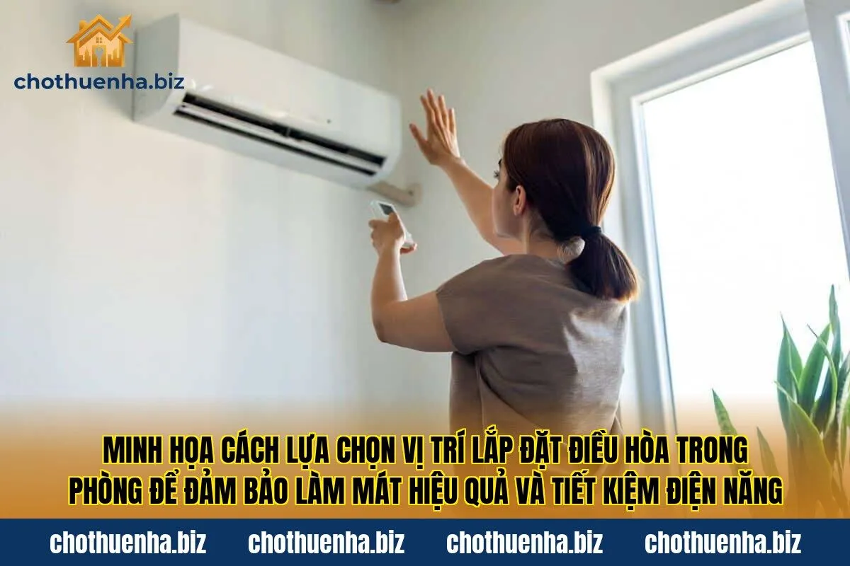 Minh họa cách lựa chọn vị trí lắp đặt điều hòa trong phòng để đảm bảo làm mát hiệu quả và tiết kiệm điện năng