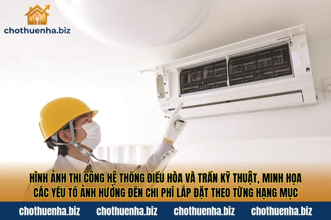 Hình ảnh thi công hệ thống điều hòa và trần kỹ thuật, minh họa các yếu tố ảnh hưởng đến chi phí lắp đặt theo từng hạng mục